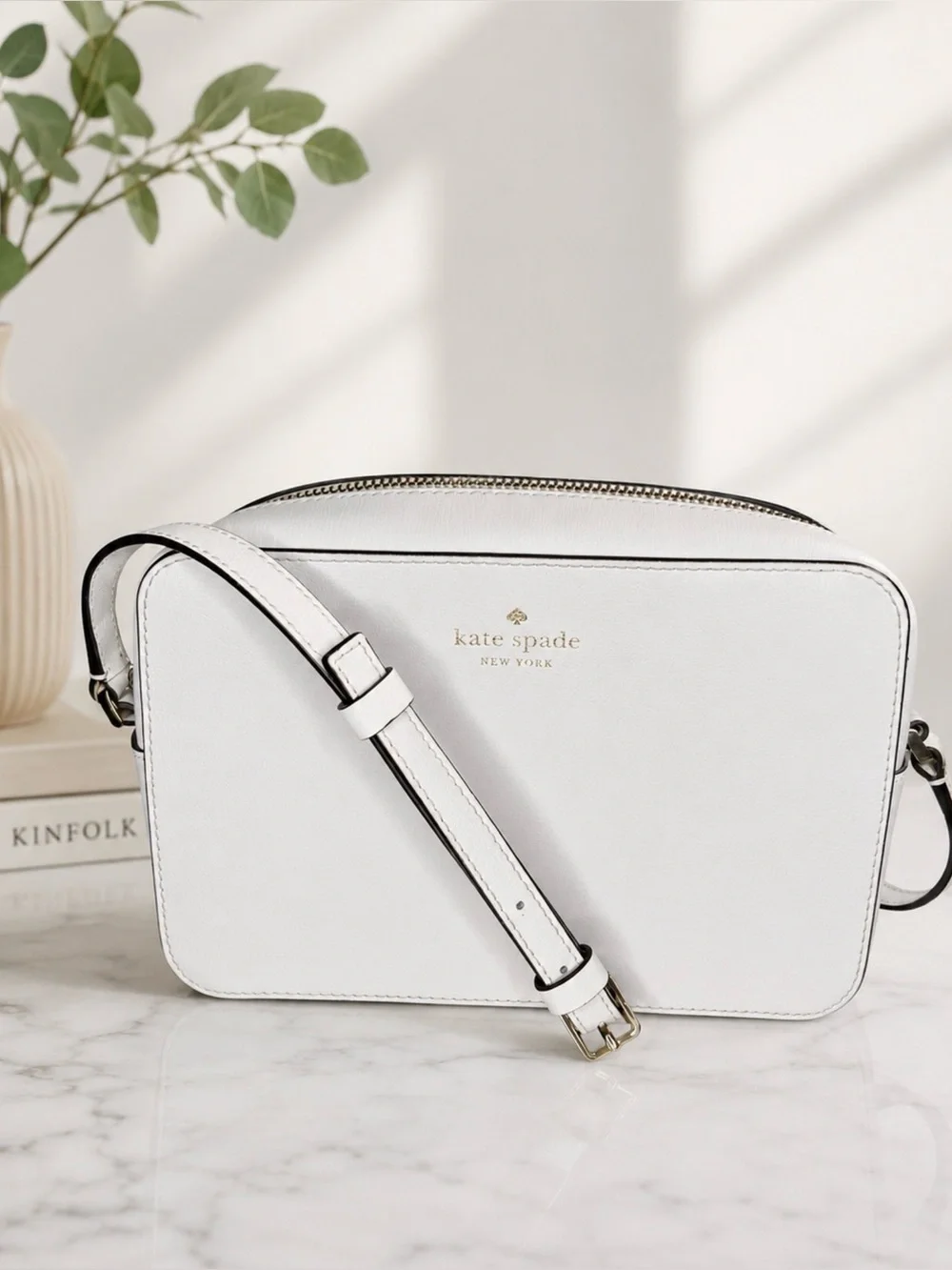 Kate Spade New York Harper White refined grain leather crossbody bag